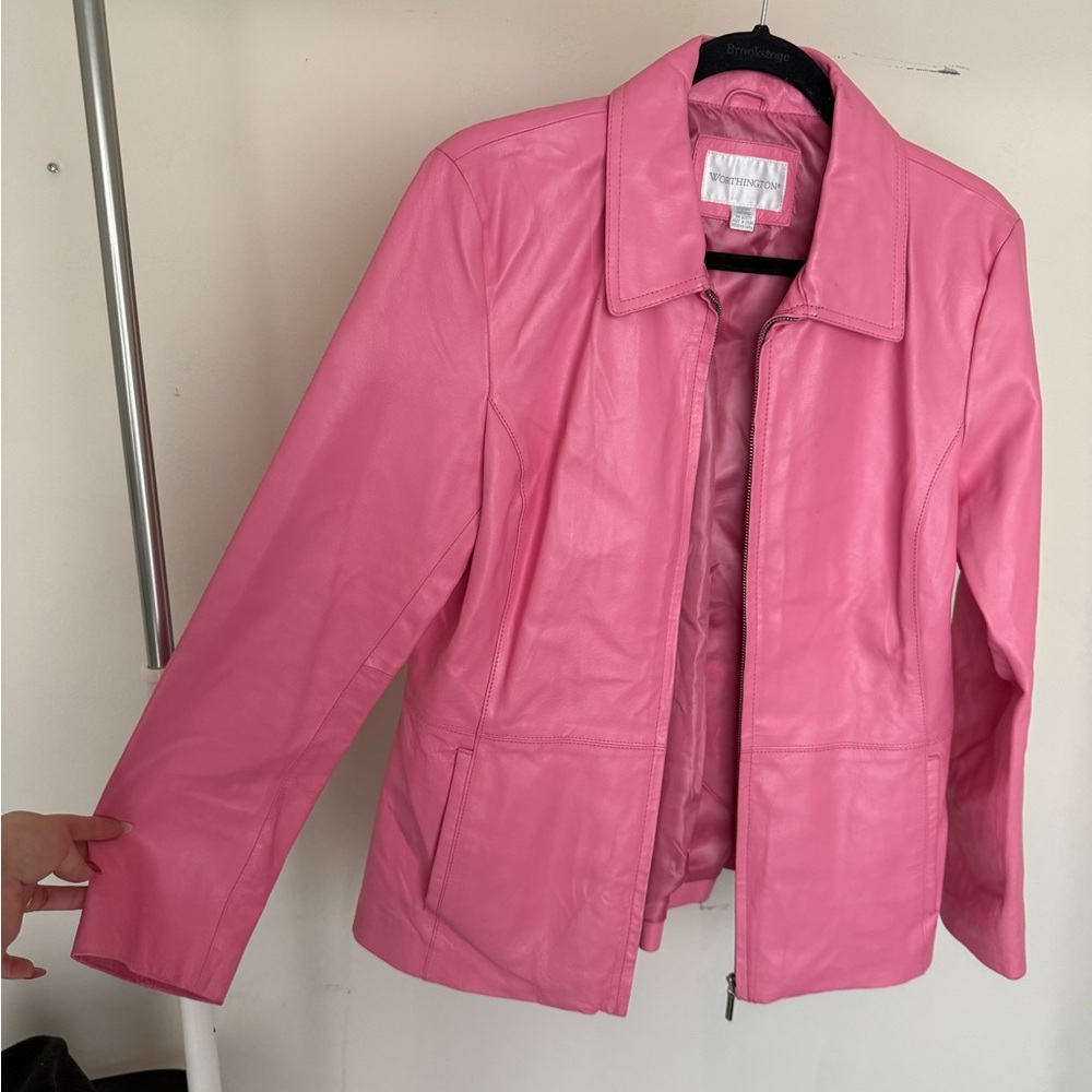 Worthington Pink Leather Jacket Structured Silhouette